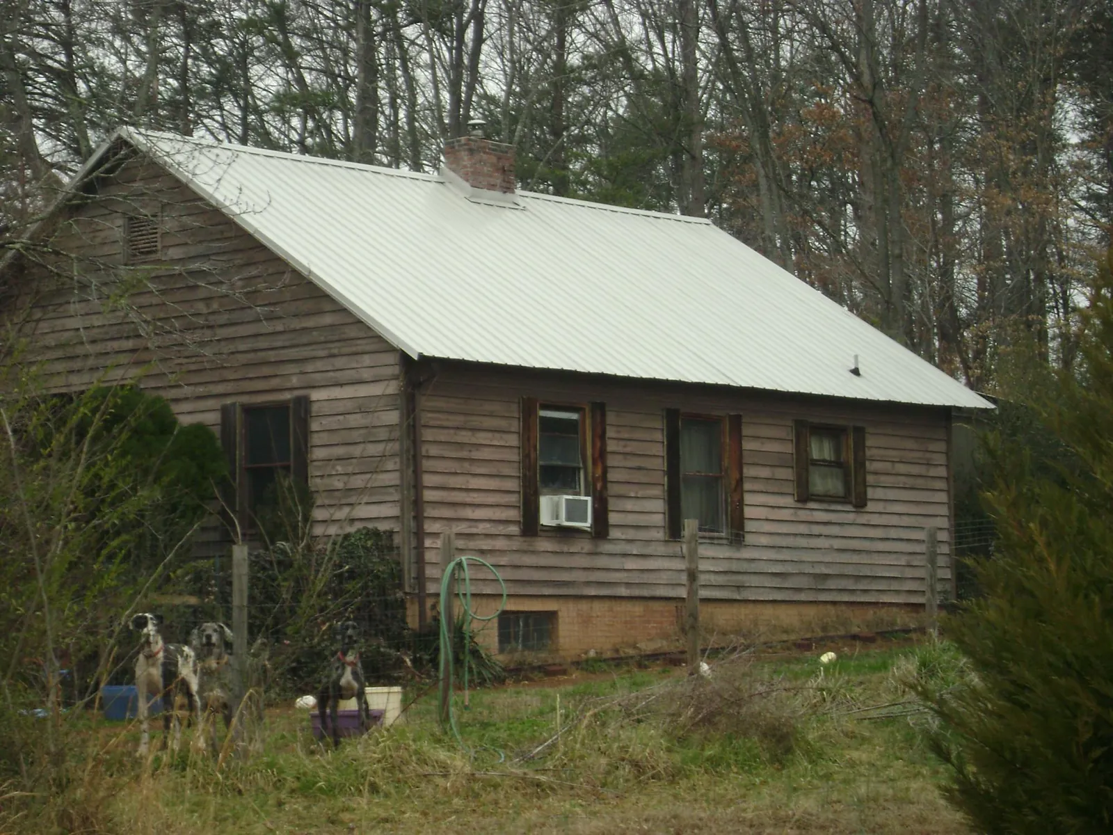 White metal roof on an old wood sided farmhouse, from a Metal Roof Installation job in Lyle